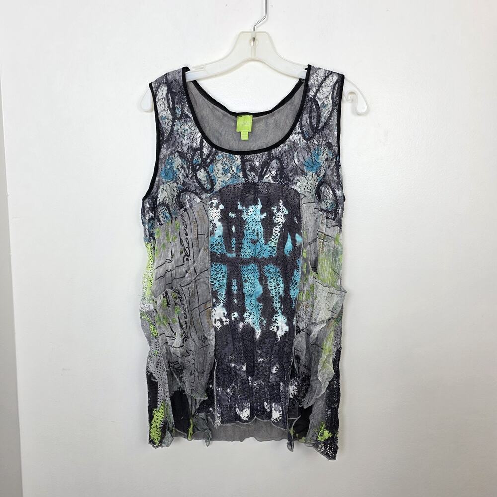 Adam Jacobs Black‎ Gray Blue Green Y2K Cybergoth Artsy Tank Top Size Large